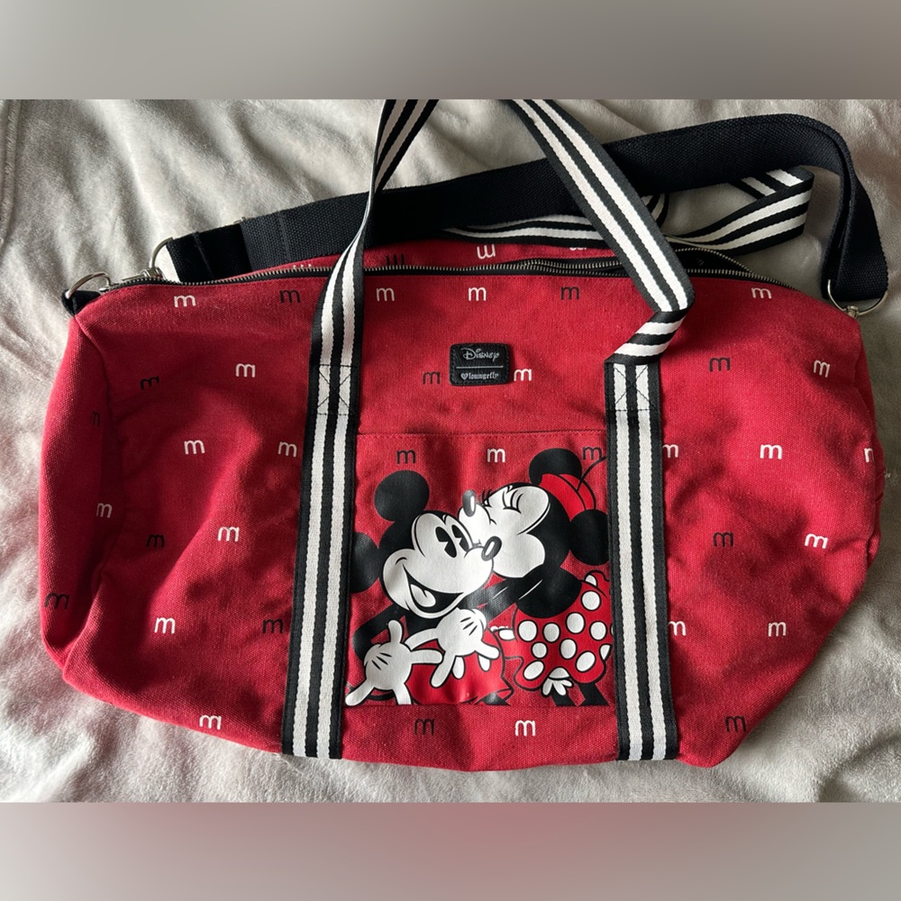 Mickey & Minnie Heart Logo Loungefly Duffel Duffle Bag
